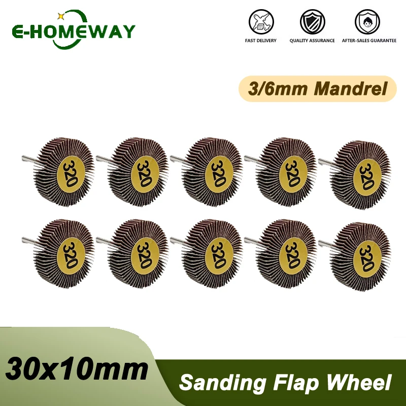 10PCS Sanding Flap Wheel Set Abrasive Tools with 3/6mm Shank Grinding Wheel Head Rotary Tools for Sandpaper Rust Removal-30x10mm