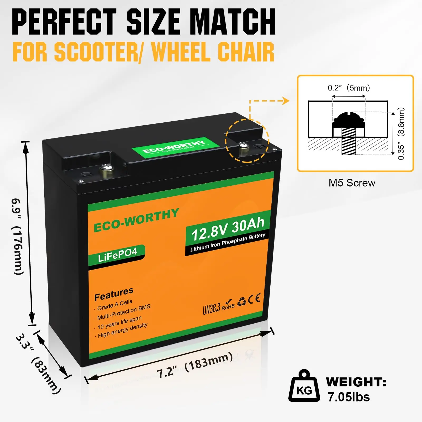 12V 30Ah LiFePO4 Lithium Battery, 4000+ Deep Cycle Rechargeable Battery with BMS for Ham Radio, Fish Finder