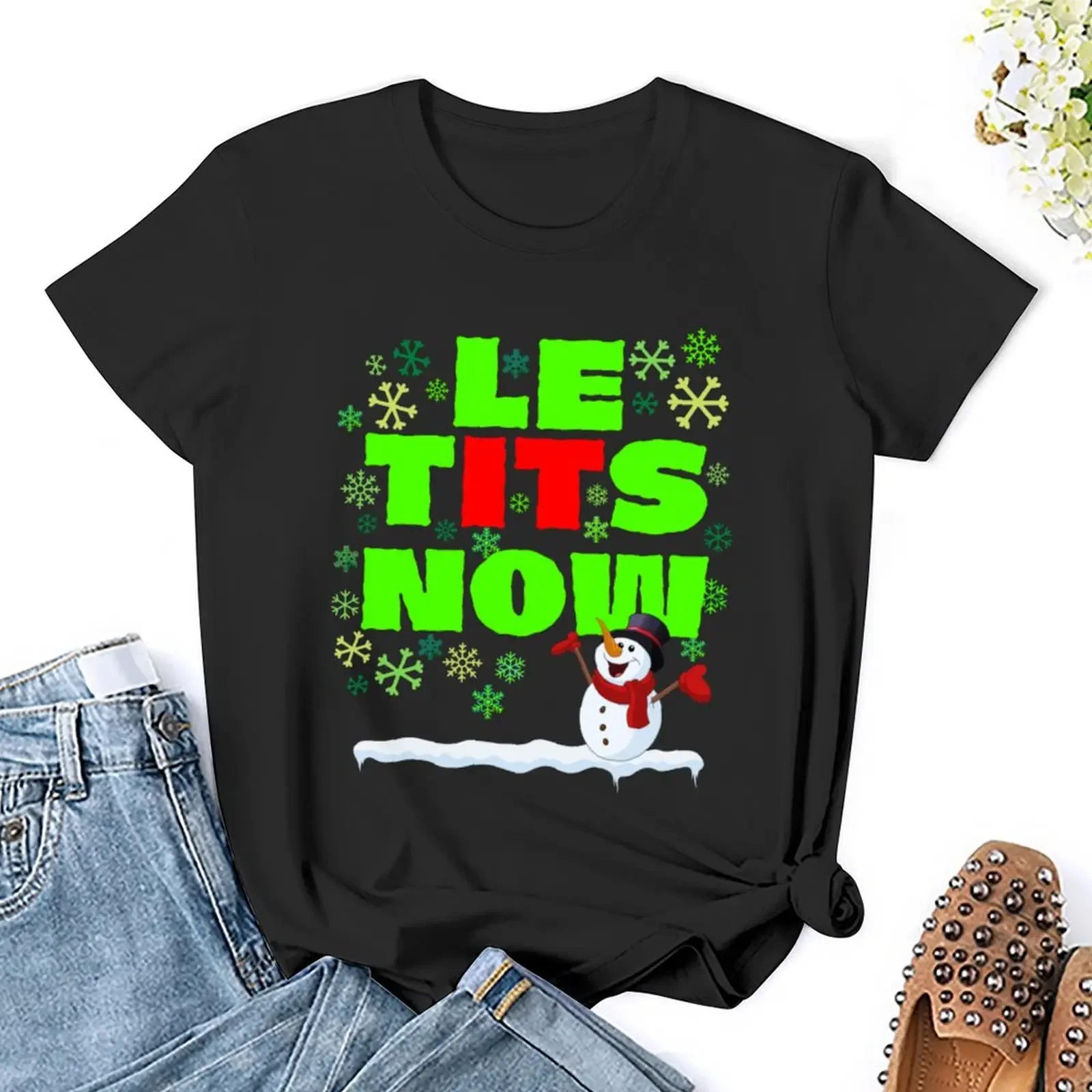 Le Tits Now - Let It Snow Naughty camiseta divertida de Humor de Navidad, ropa de anime, vestido de camiseta para mujer de talla grande