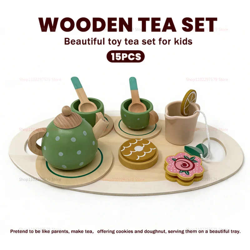 

Деревянный чайный набор для маленьких девочек Игрушечные продукты для ролевых игр Кухонные аксессуары для девочек и мальчиков 3-5 лет Игрушки для чаепития