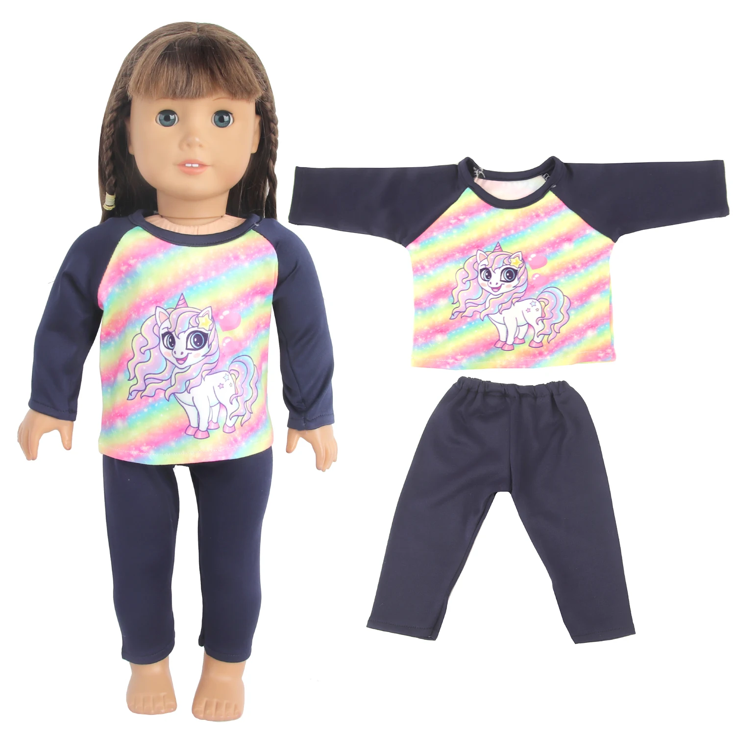 Cute 18 Inch American Doll Clothes Outfits, Unicorn Print Pajamas&Sequin Butterfly Tulle Dresses For 43cm Baby Newborn Girl Doll