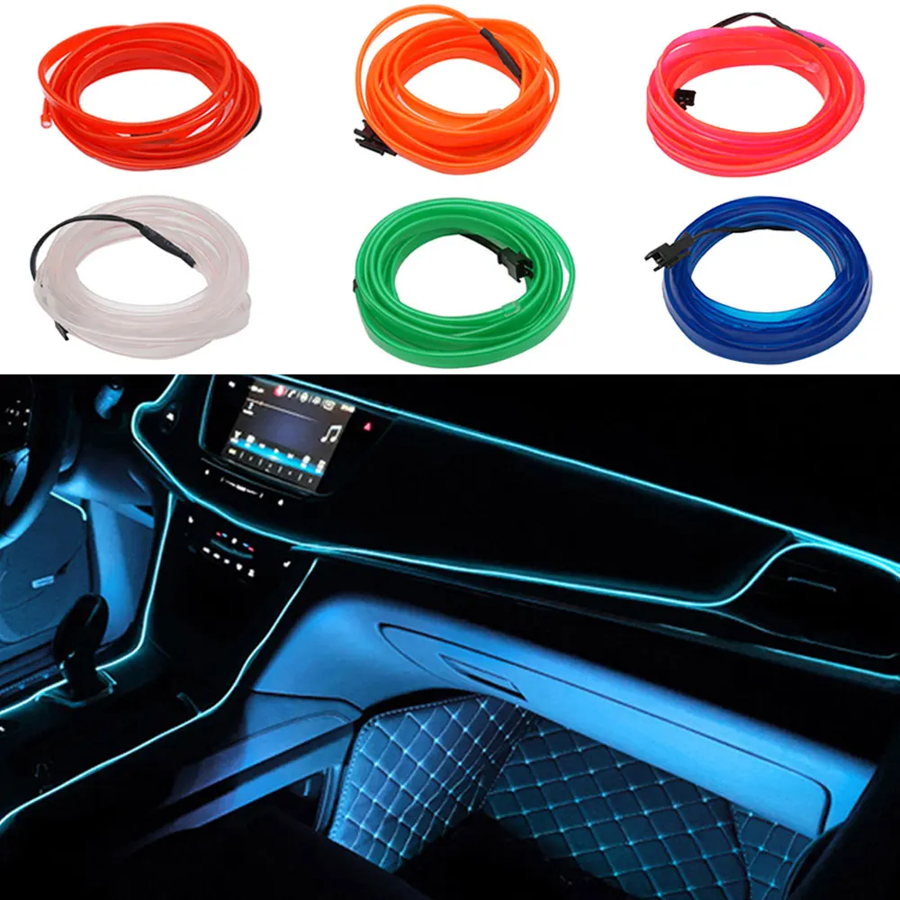 1M/2M/3M/5M Universal Car Interior Lighting LED Strip Decoration Garland Wire Rope Tube Line Flexible Neon Light With USB Drive