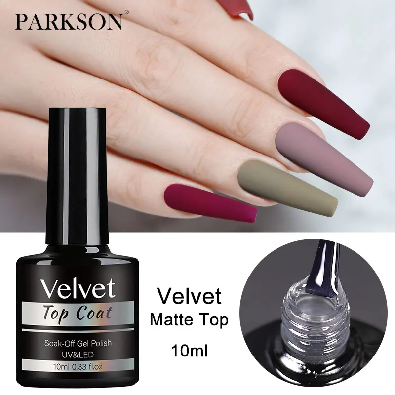 Parkson 10ml Top Coat in velluto opaco trasparente smalto Gel Semi permanente nudo LED UV Soak Off Fashion Glitter Hybrid Manicure