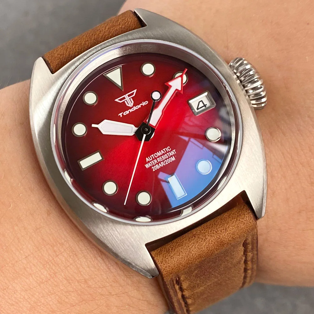 

Tandorio Watch NH35 Automatic Movement 36mm Mechanical Domed AR Sapphire 200M Dive Watch Men Red Blue Dial Leather Strap