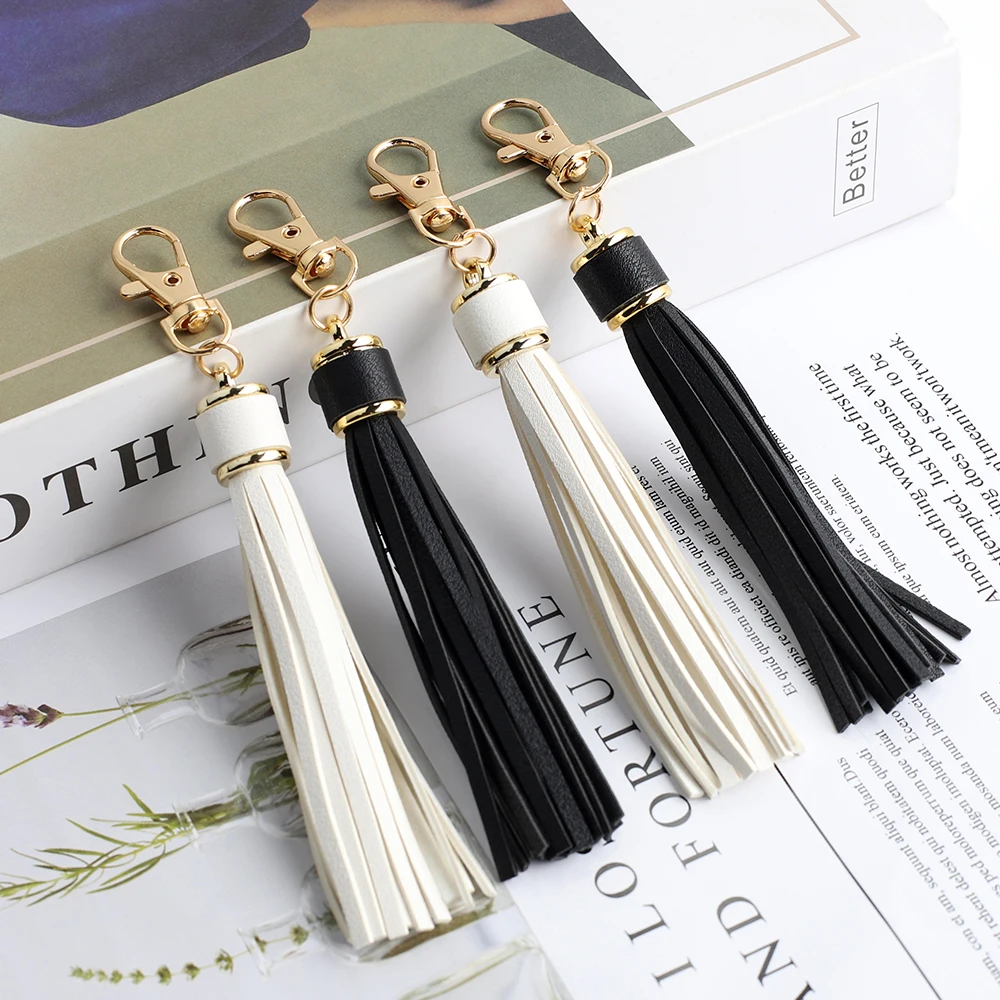 5PCS Tanned Leather Tassel Key Chain PU Bag Charm For Women Handbags Clutch Pouch Purse Key Chain Ring Accessories Bag Pendant