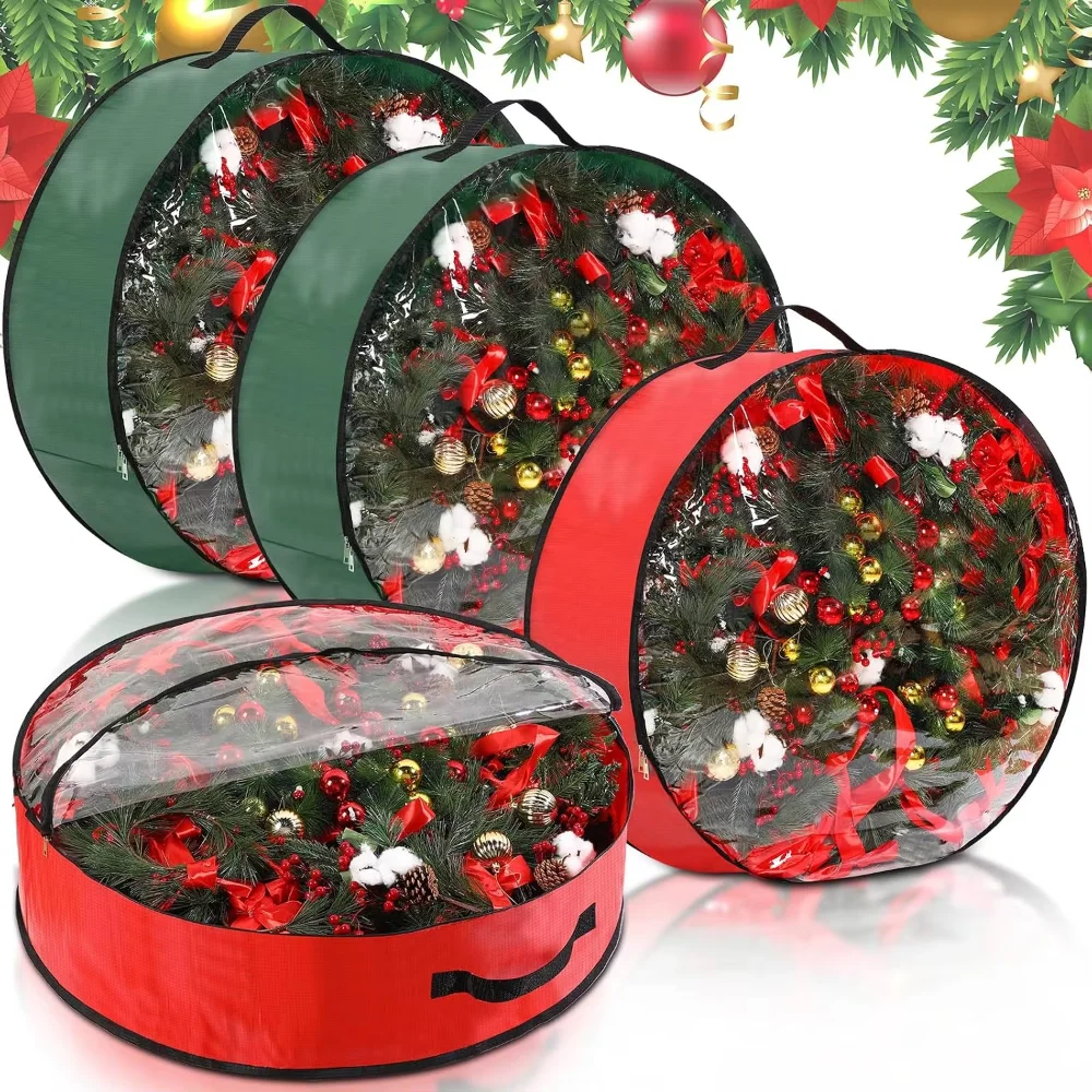 Waterproof Christmas Wreath Storage Bag Transparent Window Dust-proof Christmas Garland Organizer Thickened Reusable