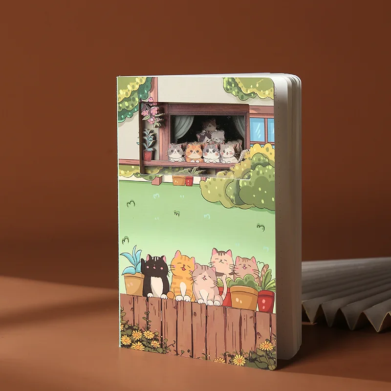 Haustier Kätzchen 3D Hohlpapierschnitzerei Notizbuch A5 Cartoon Tagebuch Student Geschenk Notizblock Buch ﻿