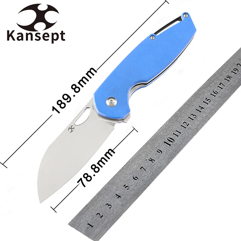 

Kansept Model 6 Folding Knives T1022A3 Sheepfoot Bead Blasted 154CM Blade with Blue G10 Handle for Camping Hunting EDC Carry