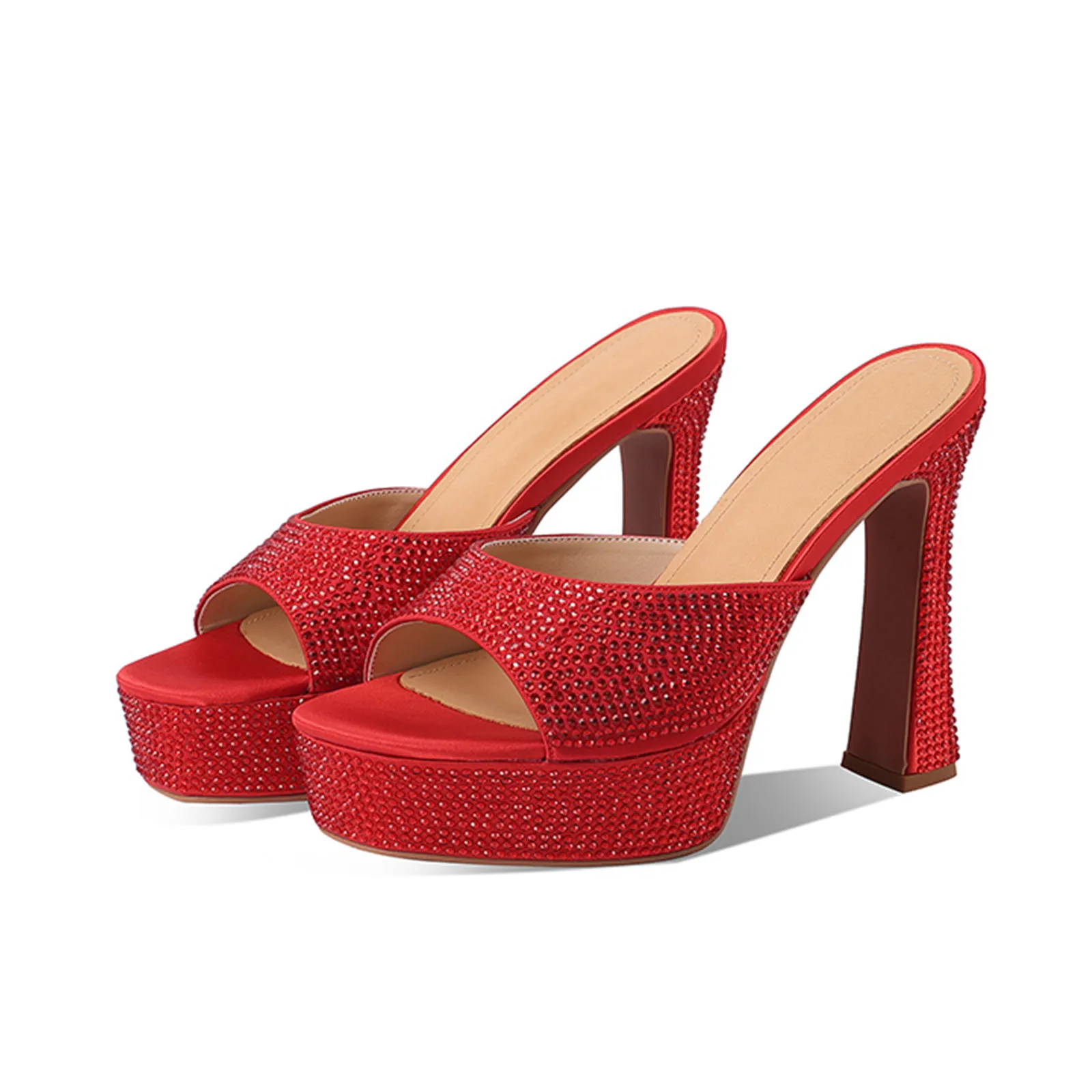 Arden Furtado Summer Platform Silk Peep Toe Slippers Crystal Embellished Super High Heel Round Toe Dinner Word Slippers Large Si