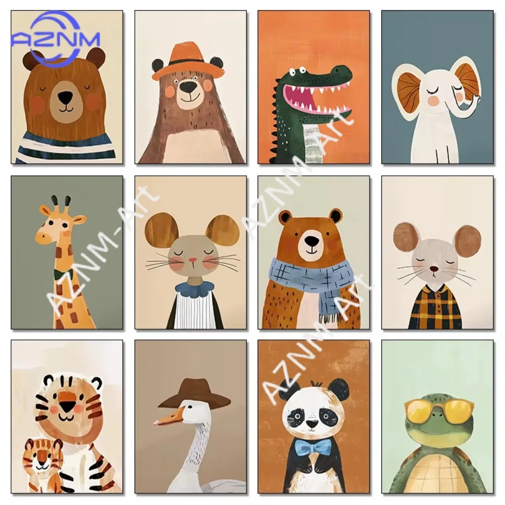 

1pc Funny Cute Cartoon Animals Minimalist Nordic Posters Prints Canvas Painting Wall Art Picture Living Room Kindergarten Decor