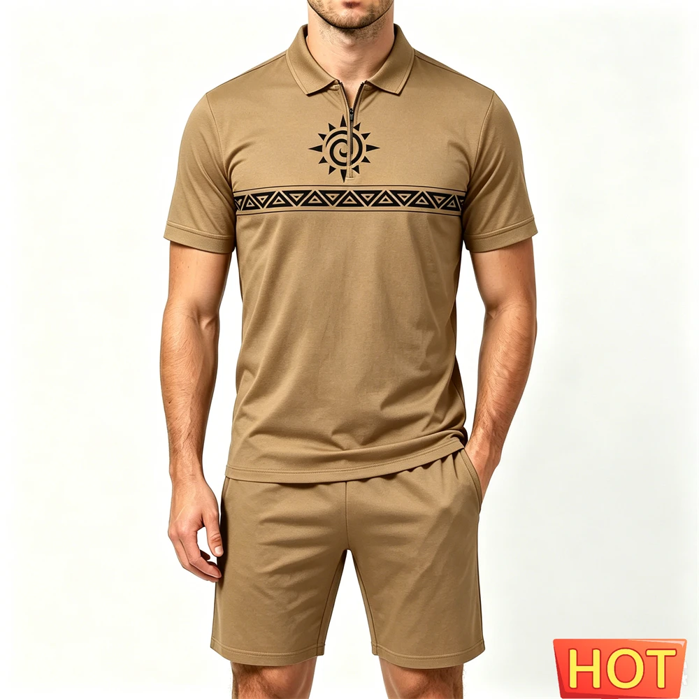 Fashion Zip Polo Shirt Men's Set Summer Loose Short Sleeve Top and Shorts 2 Piece Casual Comfortable Man Outfit Hip Hop Clothing view 4