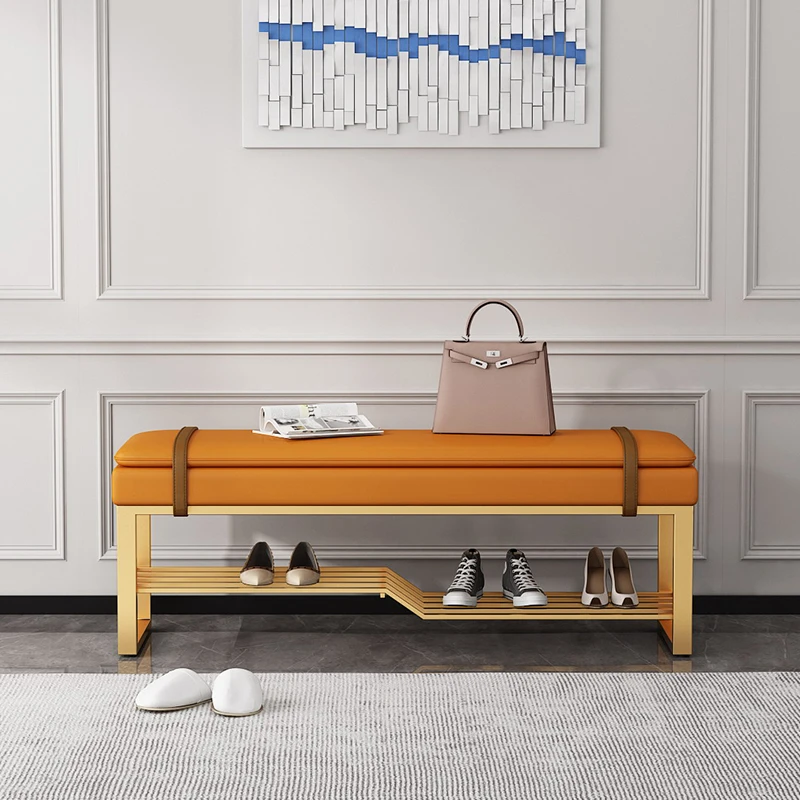 

Light luxury shoe changing stool can be sat at the door of home, simple modern leather enters door and enters the entran