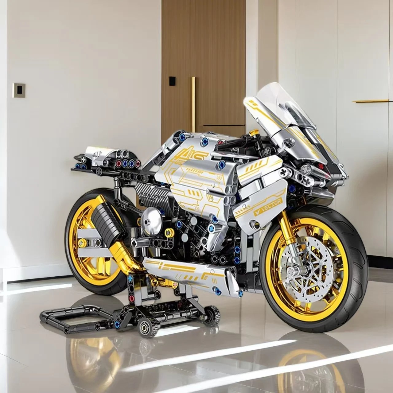 2431 stuks witgouden motorfietsbouwstenen, eenvoudig te monteren voor kinderen vanaf 14 jaar, perfect cadeau voor verjaardagen, Kerstmis, Halloween en nieuwjaarsfeesten