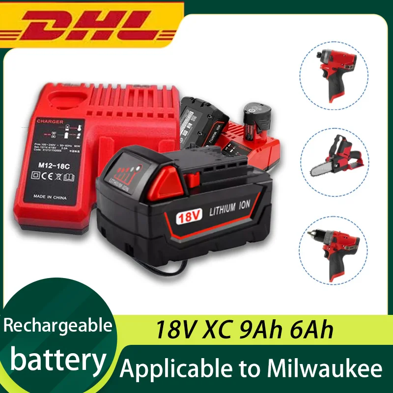 

Зарядное устройство, перезаряжаемая батарея для Milwaukee M18 M18B6 18V XC 9Ah 6Ah li-ion батарея 48-11-1860