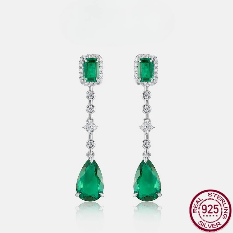 

Новые серьги из чистого серебра S925 с культивированным изумрудом и драгоценными камнями в стиле ретро, роскошные свадебные украшения в европейском и американском стиле