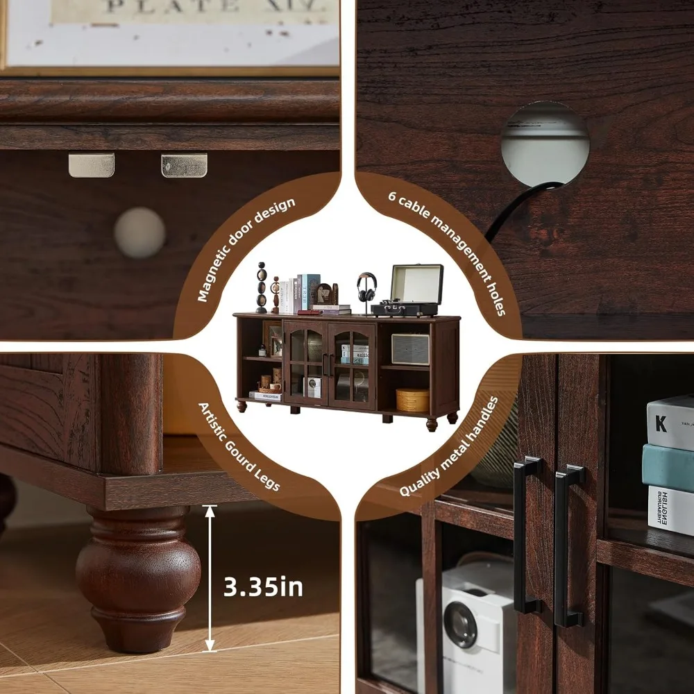 حامل تلفزيون المزرعة لتلفزيون 60 بوصة، مركز ترفيه خشبي مع أرفف قابلة للتعديل وخزانة تخزين بباب زجاجي، ملعب تلفزيون #6