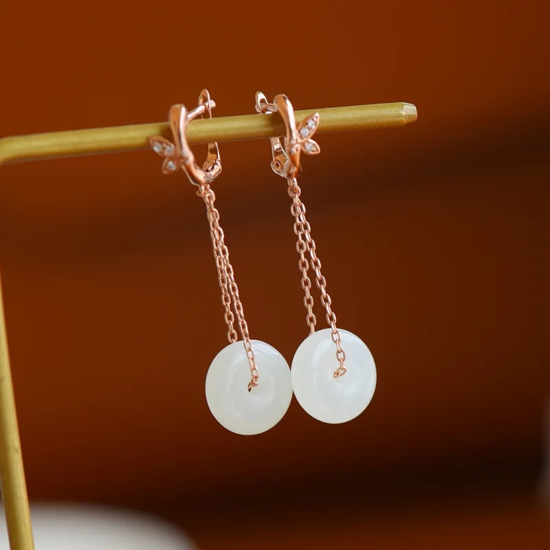 

Natural White S925 Silver Peace Hetian Jade Earrings