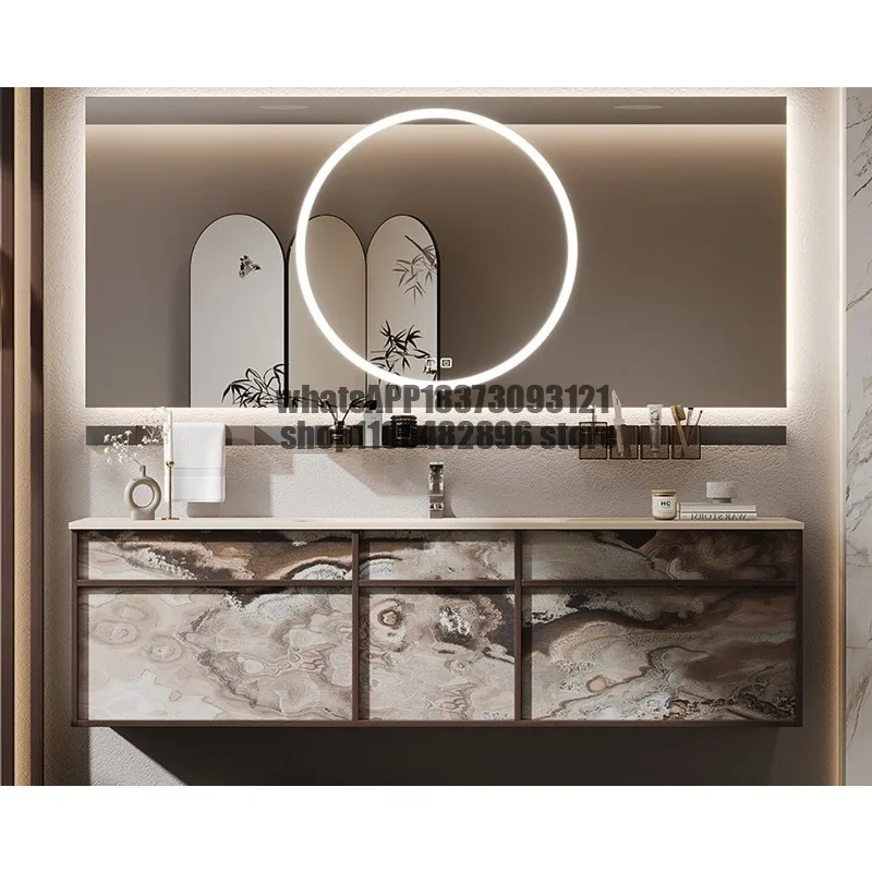 Sintering stone hot bending integrated basin, bathroom washbasin cabinet French retro style retro bathroom cabinet set