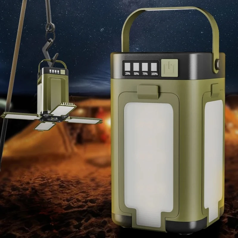 

Solar Powered 4-Leaf Foldable Camping Lantern 3 Source Ambient Light Rechargeable Bright Flashlight for Outdoor Emergency Work