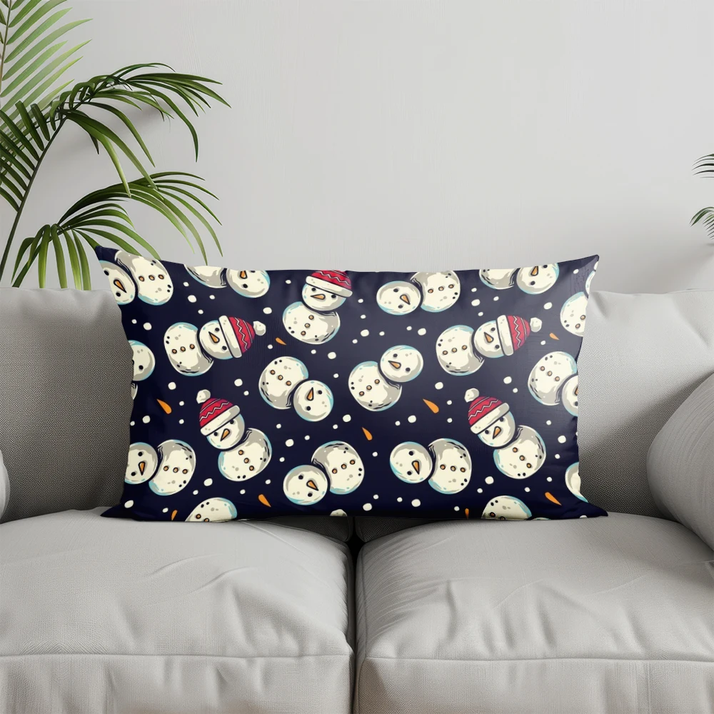 Home Decor Snowmen Pattern Rectangle Pillow Suitable For Sofa Bedroom Car Pillow Cover Cushion Rectangular Back Cushion