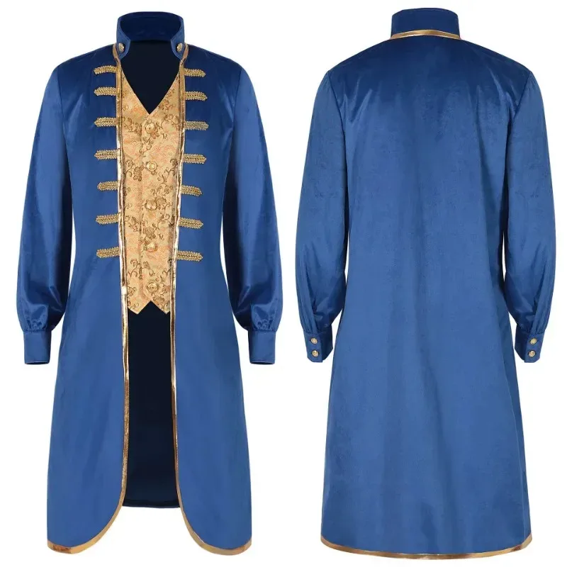 

2025 Medieval Victorian Costume Tuxedo Gentlema Blue Gothic Steampunk Trench Vintage Frock Outfit Cosplay Coat for Men