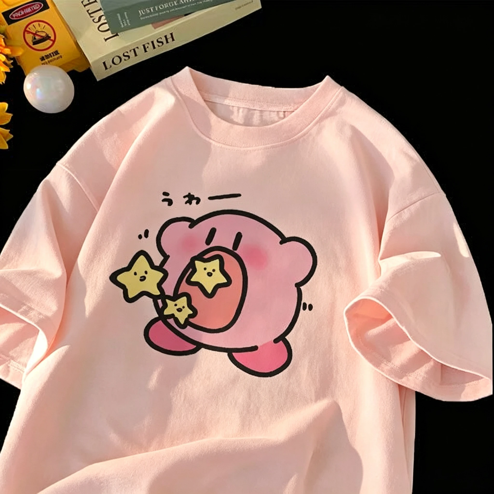 Niedliches Kirby-Eat-Star-Grafik-T-Shirt, Kawaii-Cartoon-Anime-T-Shirt für Damen, Herren und Kinder, lässiges Kurzarm-Oberteil, ästhetisches Geschenk für Fans – Detail 5