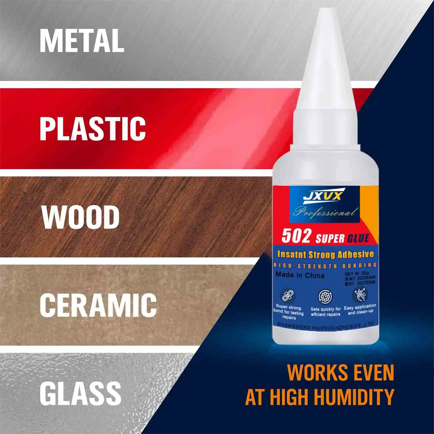 JXVX 1-5개 슈퍼 글루 502 가죽, 고무, 목재, 금속용 고강도 속건성 시아노아크릴레이트 접착제 고강도 액체 접착제 도구(정밀 분배기 포함)