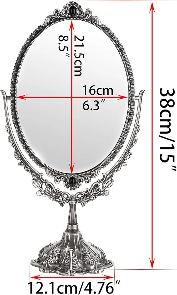 Classy Silver Oval Mirror Vintage Vanity Mirror Table Top With Stand Obsidian Chic