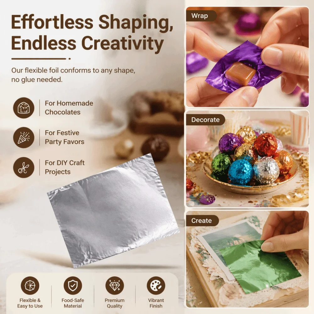 100pcs Glossy Surface Foil Candy Wrappers Pre-Cut Aluminum Foil Chocolate Wrappers Square Shape Candy Wrappers DIY Candies