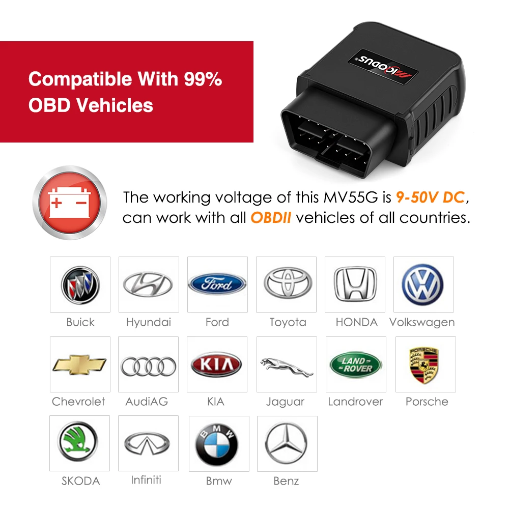 MiCODUS – traceur GPS OBD, 4G MV55G 9-50V, moteur marche/arrêt, alarme, GPS, dispositif de suivi, alarme, prise, application gratuite à vie, 2022