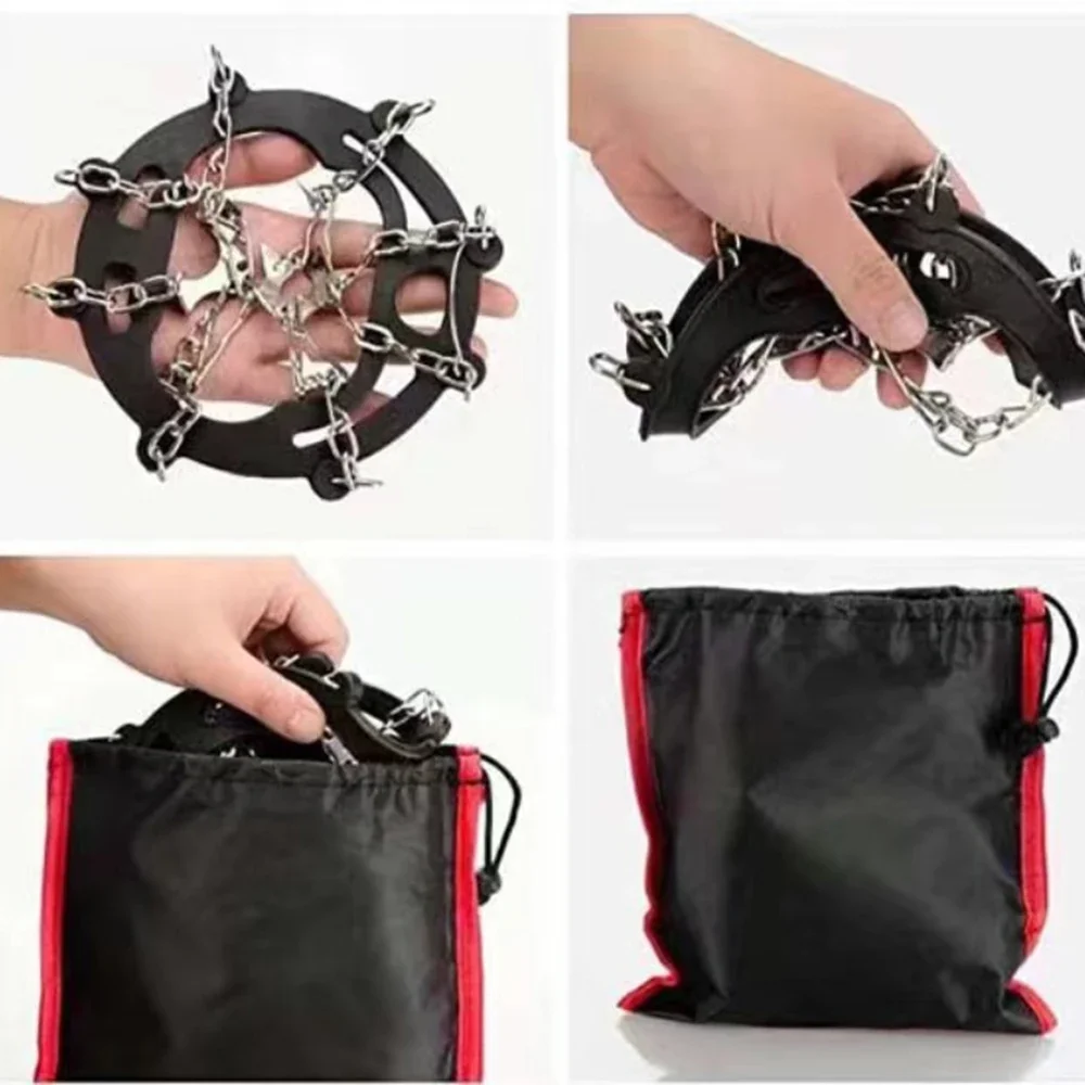 الأشرطة سلسلة من الفولاذ المقاوم للصدأ ذات 10 أسنان للاستخدام الخارجي - غطاء حذاء تسلق الجبال والمشي لمسافات طويلة وتسلق الجبال غير قابل للانزلاق