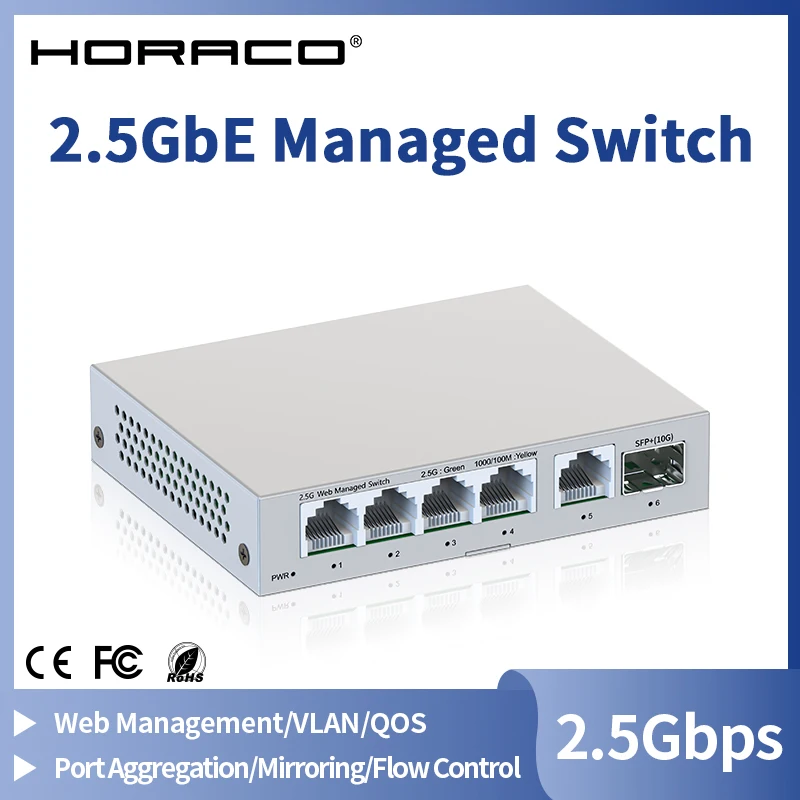 Mokerlink Horaco 2.5gbe Managed Switch 5 Port 2500mbps Network 10G Sfp+ Slot