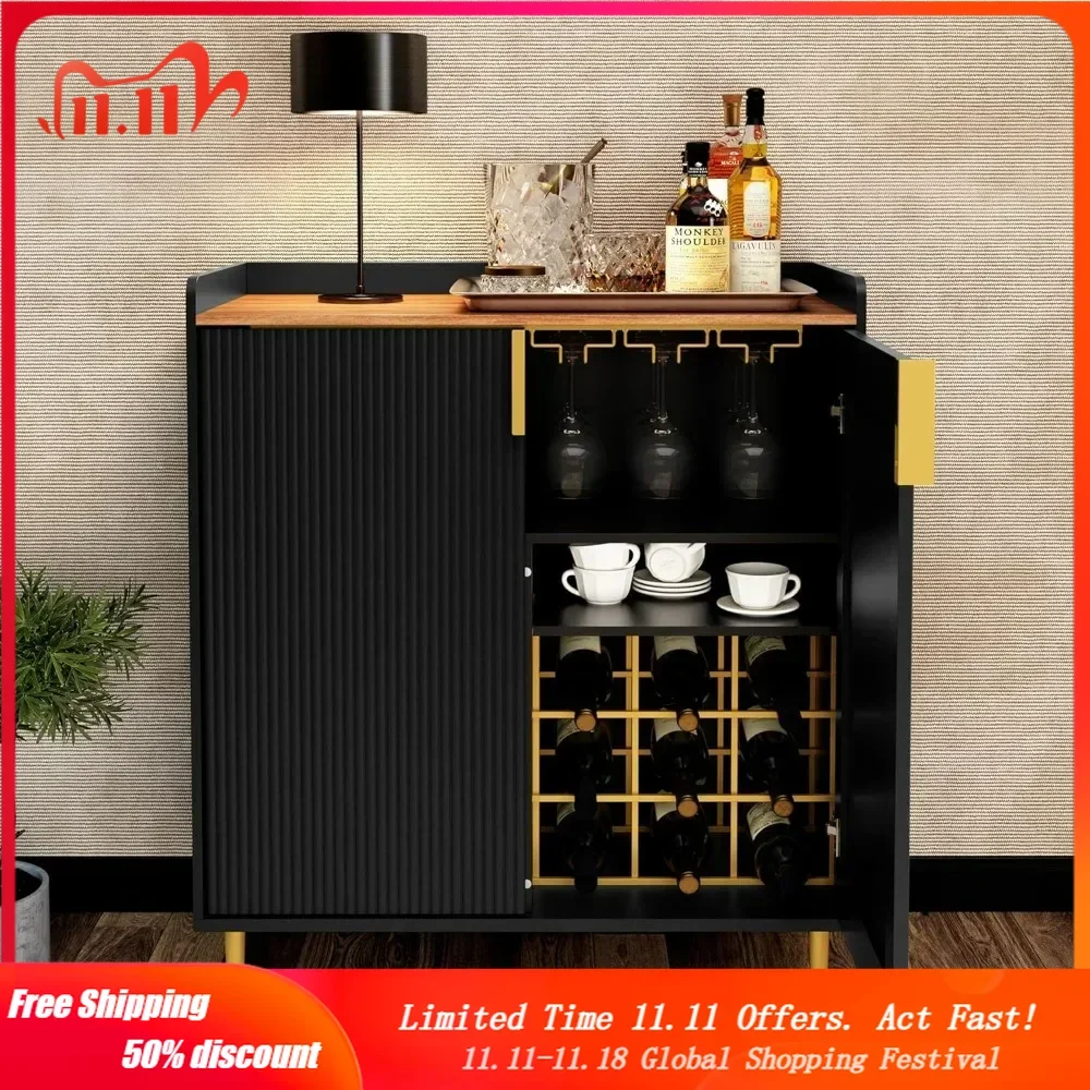 Sideboard Buffet Cabinet with Fluted Texture, Modern Coffee Bar Cabinet with Wine Rack&Drawers, Liquor Cabinet