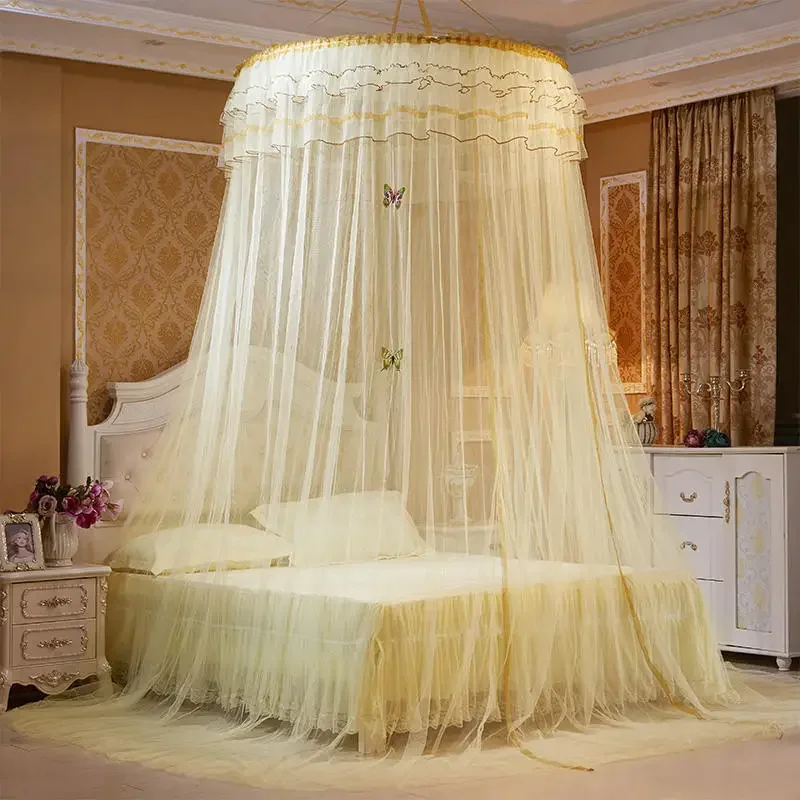 Single Dome Canopy Mosquito Net Extra Height and Extra Density,Lace Trim Canopy Mosquito Net for Floor-Standing Princess Beds