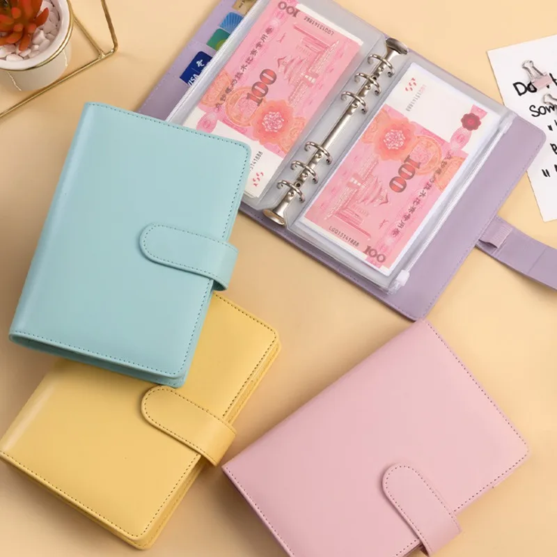 A6 PU หนัง Budget Binder เงินสดซองกระเป๋าซิปขนาดเล็กภาษาฝรั่งเศสคํา Budget POUCH Planner Organizer สําหรับประหยัดเงิน