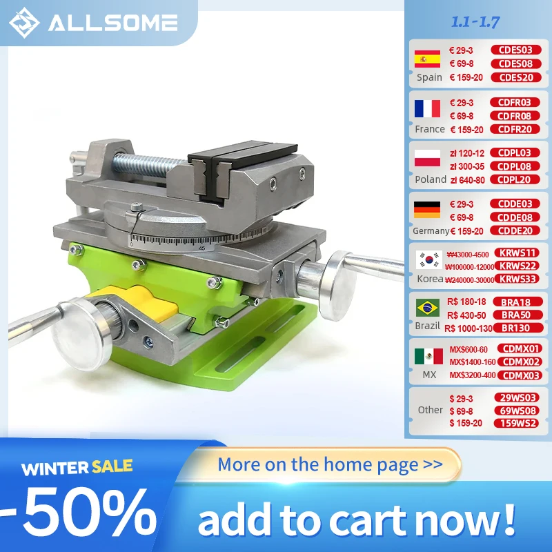 ALLSOME 2 in 1 Milling Drilling Precision Vise Swivel Base Table Aluminium Alloy Compound Worktable