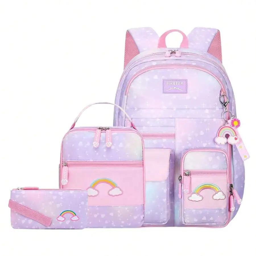 3pcs/Set Large Capacity Multi-Pocket Girls Backpack,School Bags For Girls,School Backpack, Gradient Color Casual Outdoor Travel