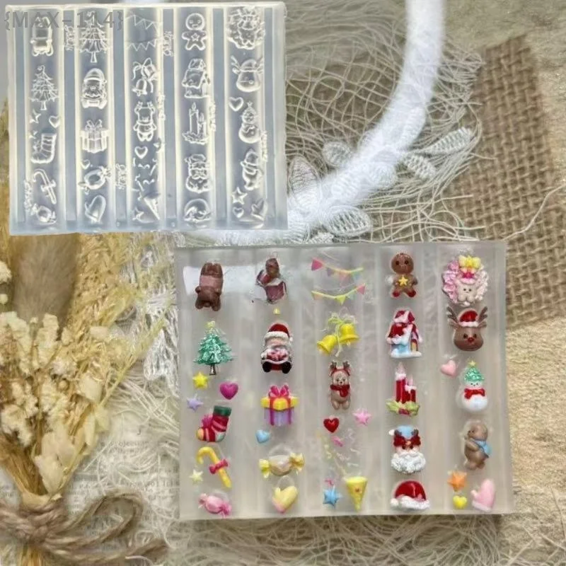 【No】 1 molde navideño 3D para decoración de uñas. |   Plantilla de silicona de Papá Noel y muñeco de nieve para decoración de uñas DIY