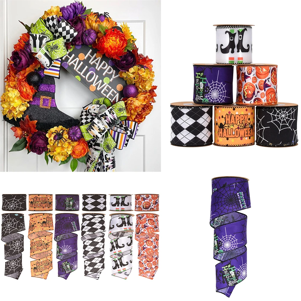 Size 5 Halloween Packing Tape Polyester Halloween Spider Web Printed Ribbon Diy Indoor Christmas Bows Holiday Party Decorations