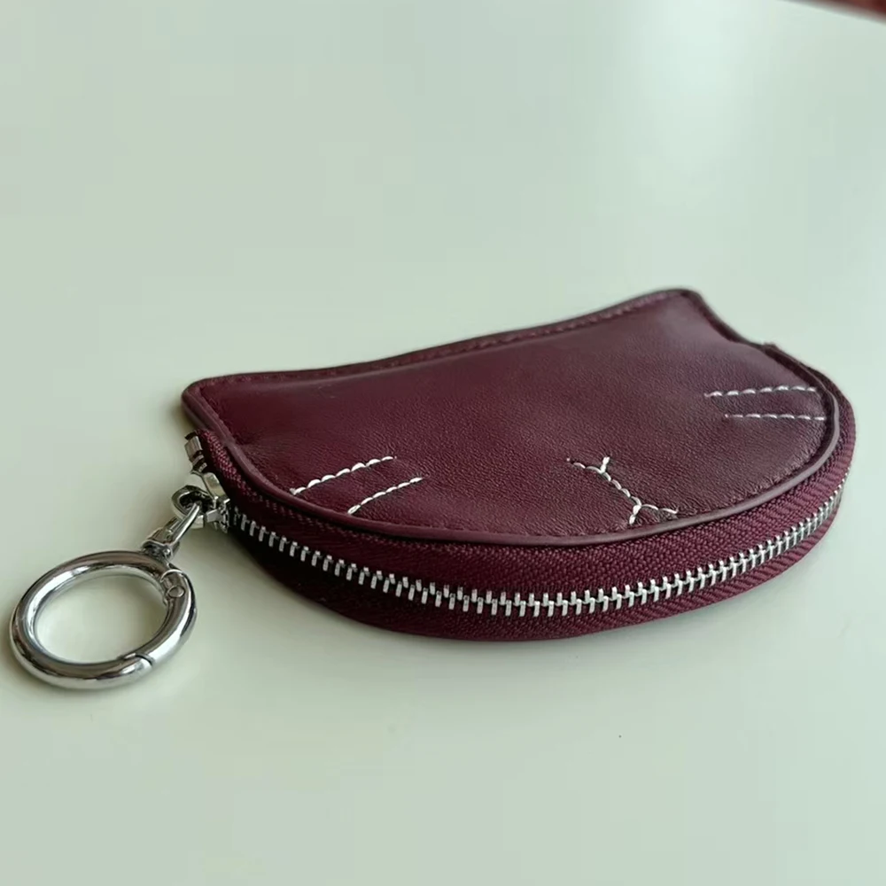 Personalize Name Cat Coin Purse Custom Genuine Leather Fashion Lovely Women Keychain Wallet Cute Cartoon Girl Mini Pouch Bag