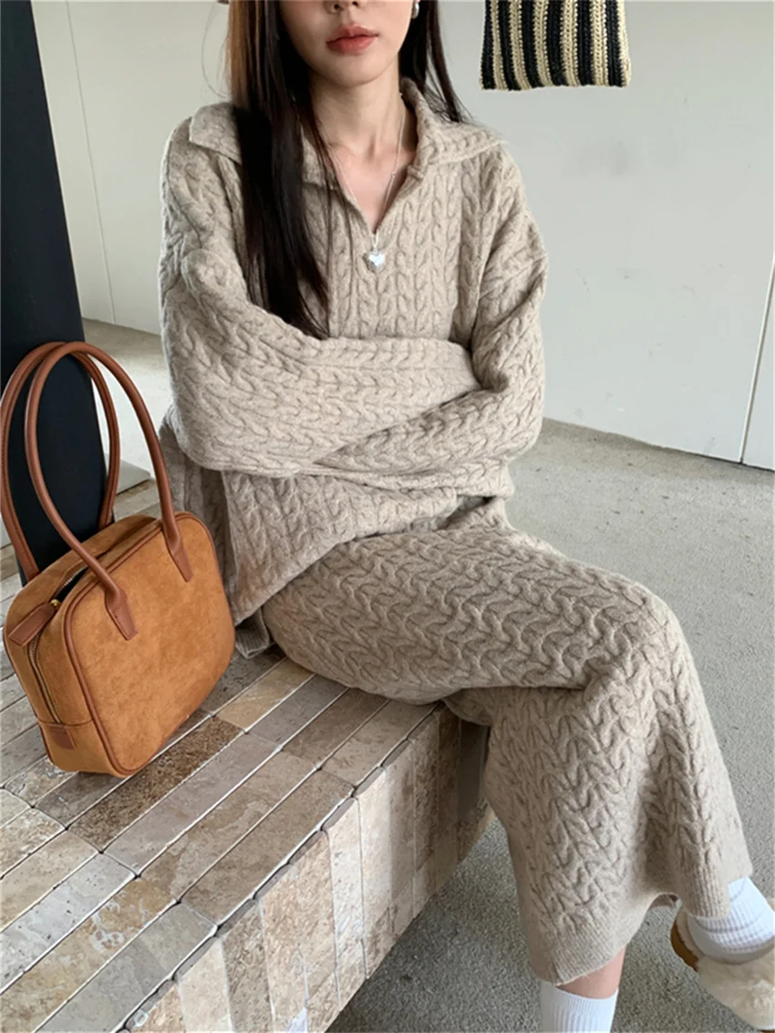 Alien Kitty Office Lady Knitted Women Sweaters Winter 2024 New Loose Long Skirts Gentle Casual Spring All Match High Street Suit