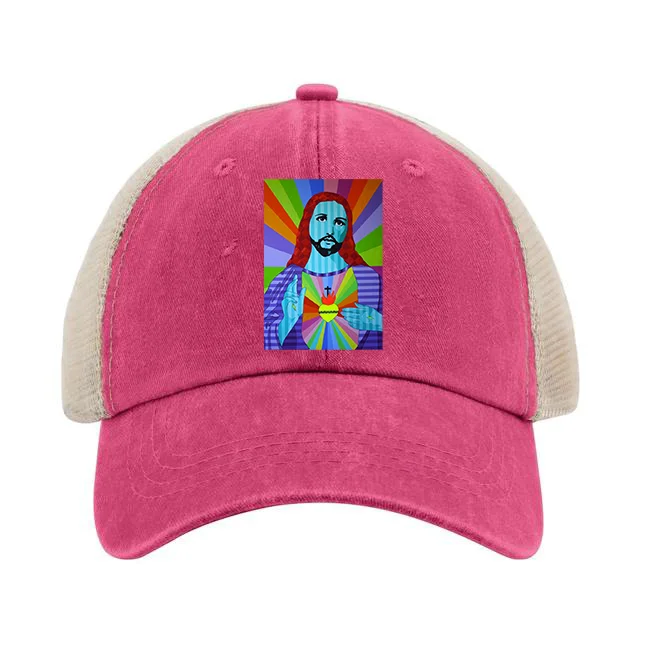 قبعة بيسبول شبكية مطبوعة من Jesus Avatar قابلة للتعديل، للرجال والنساء، هدية رياضية للسفر والتخييم والعطلات، باللون الأحمر الوردي #5