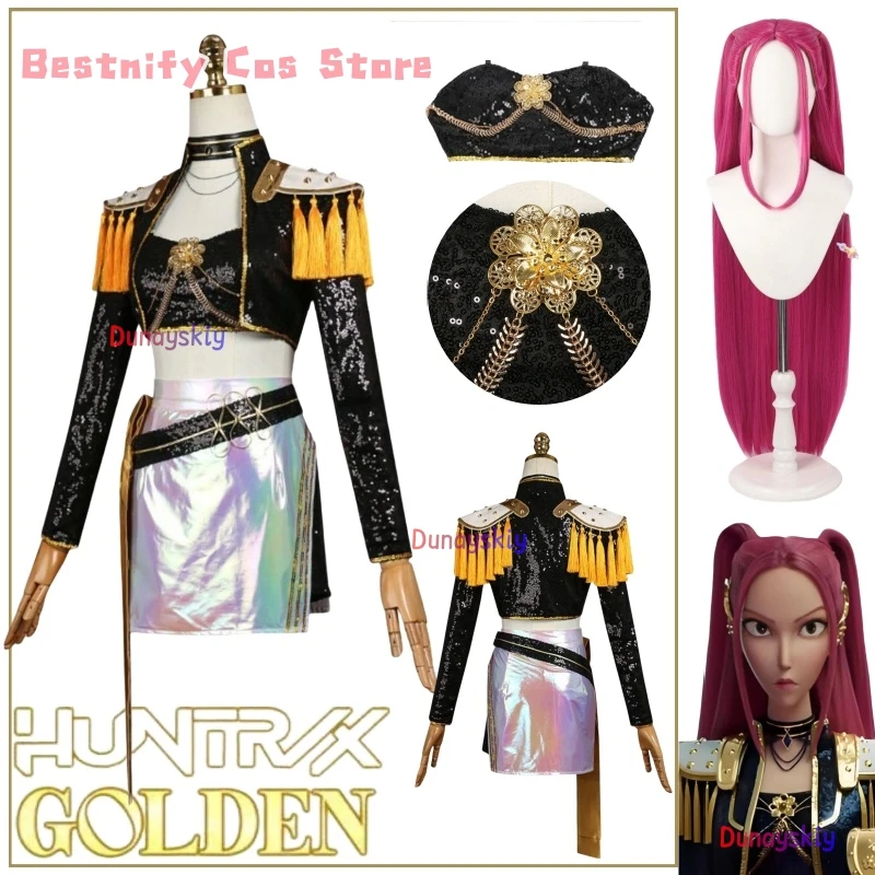 

Kpop Demon Hunters Mira Cosplay Costume Wig Huntrix Idol Strap Tassels Jacket Short Skirt Performance Halloween Carnival Outfit