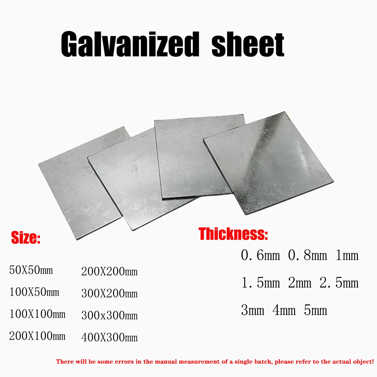 

8pcs-1pcs Galvanized Sheet Square Plate Processing Custom Zero Cut White Iron Sheet Thickness0.6/0.8/1/1.5/2/2.5/3/4/5mm