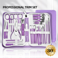 9/18/24/30 PCS Stainless Steel Manicure Set in Dazzling Purple & Blue - Modern Style Nail Clippers with Convex Blade, Non-Scente