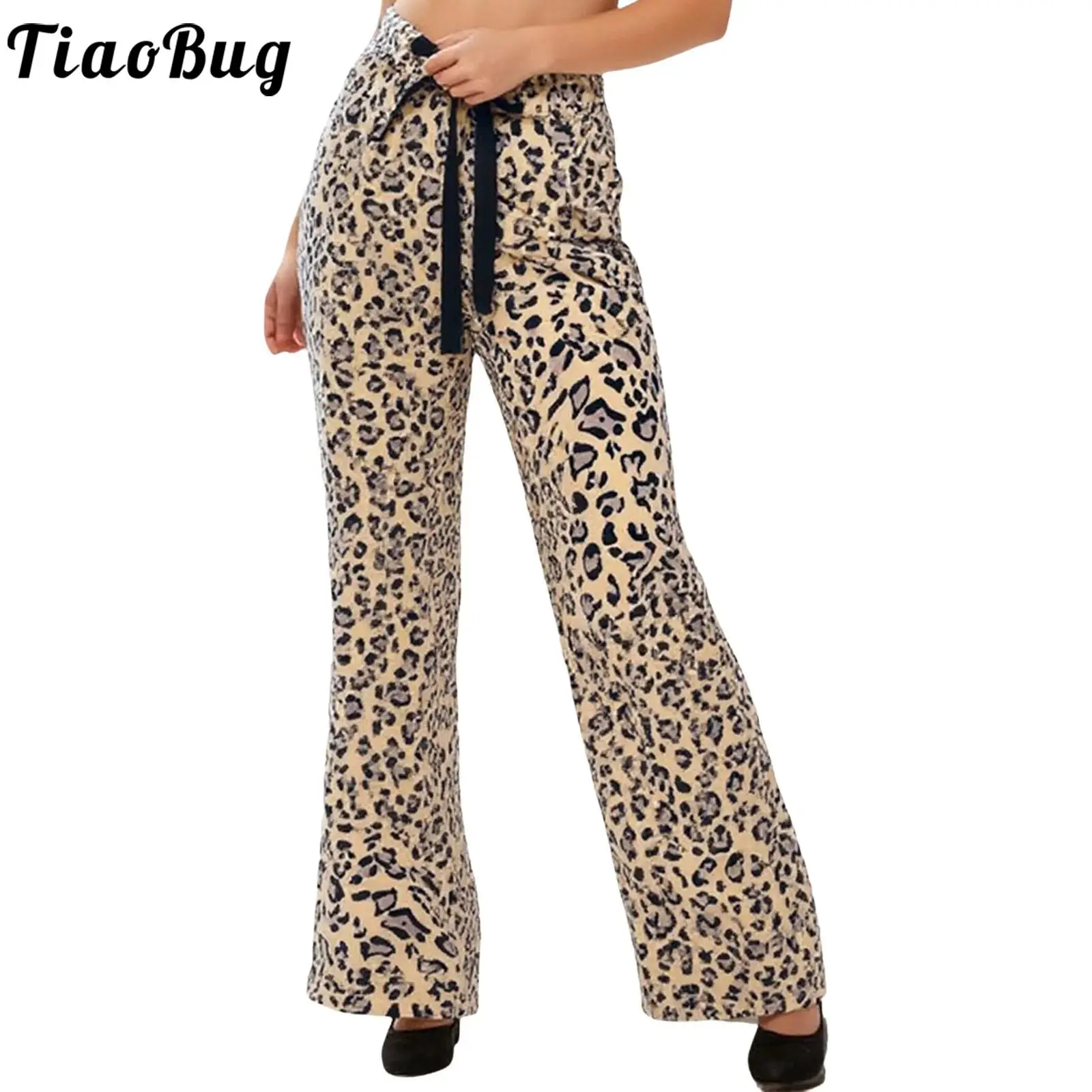

Women Warm Flannel Leopard Print Long Pants Elastic Waistband Wide Leg Pants Casual Trousers for Office Weekend Vacation