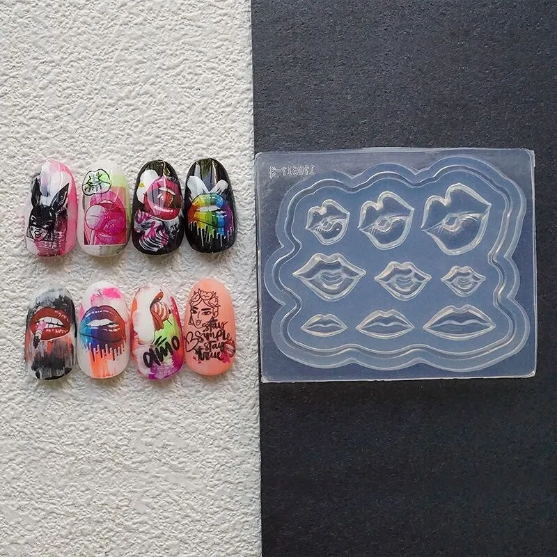 1pc Lips 3D Acrylic Nail Mold Flower Palace Nail  Decorations  DIY Design Rose  Silicone Manicure Mold Nail Art