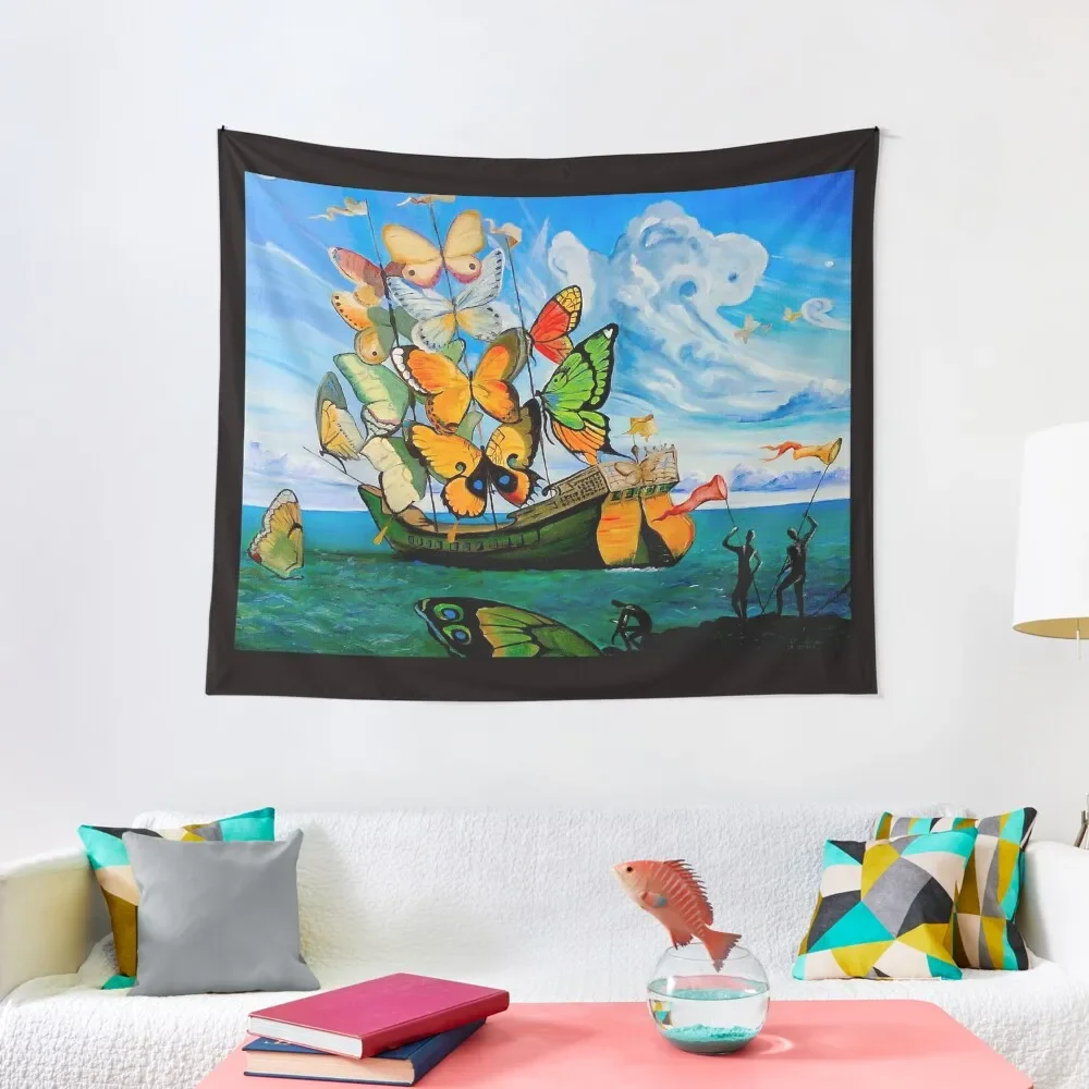 

BUTTERFLY SHIP : Vintage Abstract Painting Print Tapestry Room Ornaments Aesthetic Room Decoration Tapestry