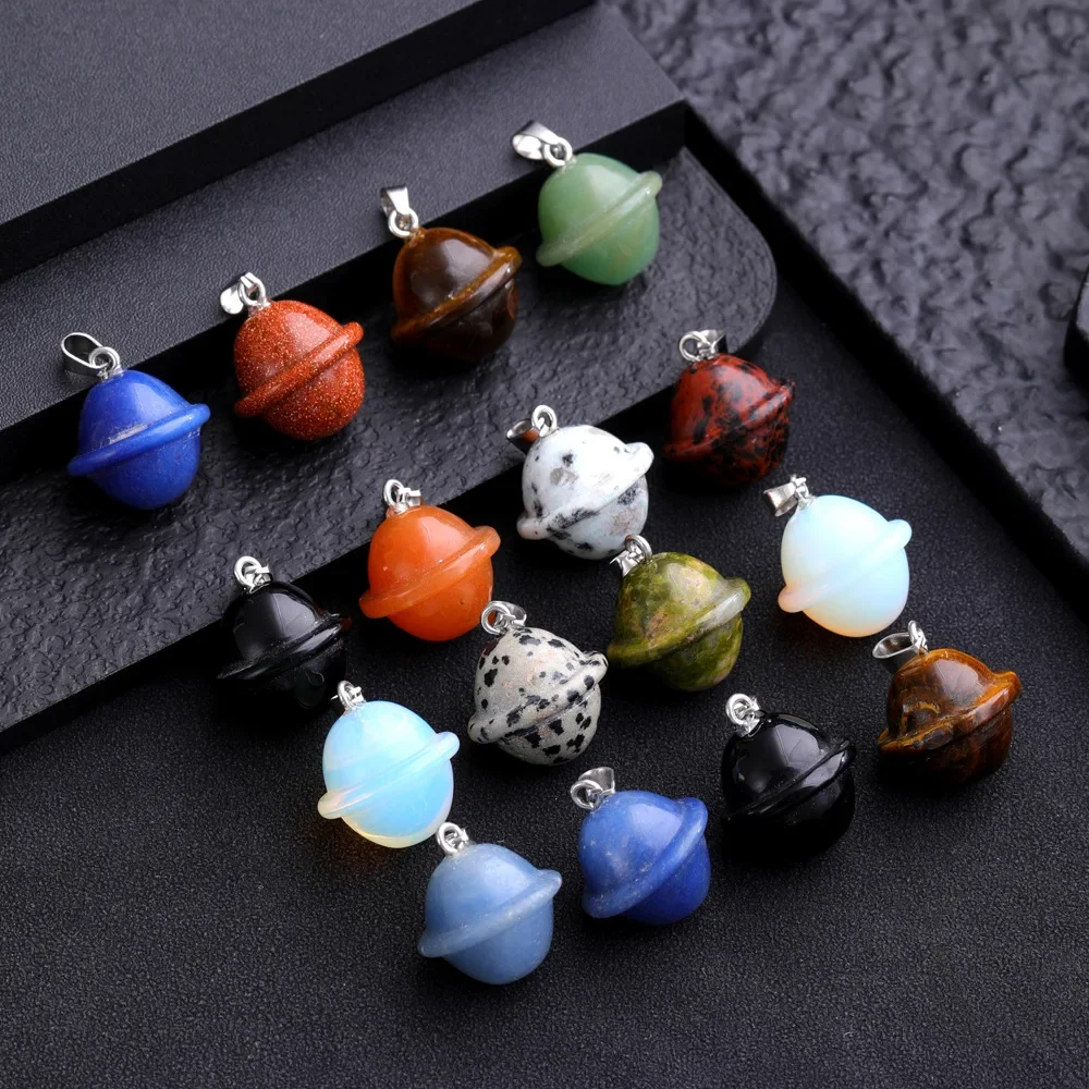 10pcs Mini Digital Galaxy Carving Planet Charms Natural Stone Crystal Tiger Eye Quartz Pendants for Necklace Jewelry Making