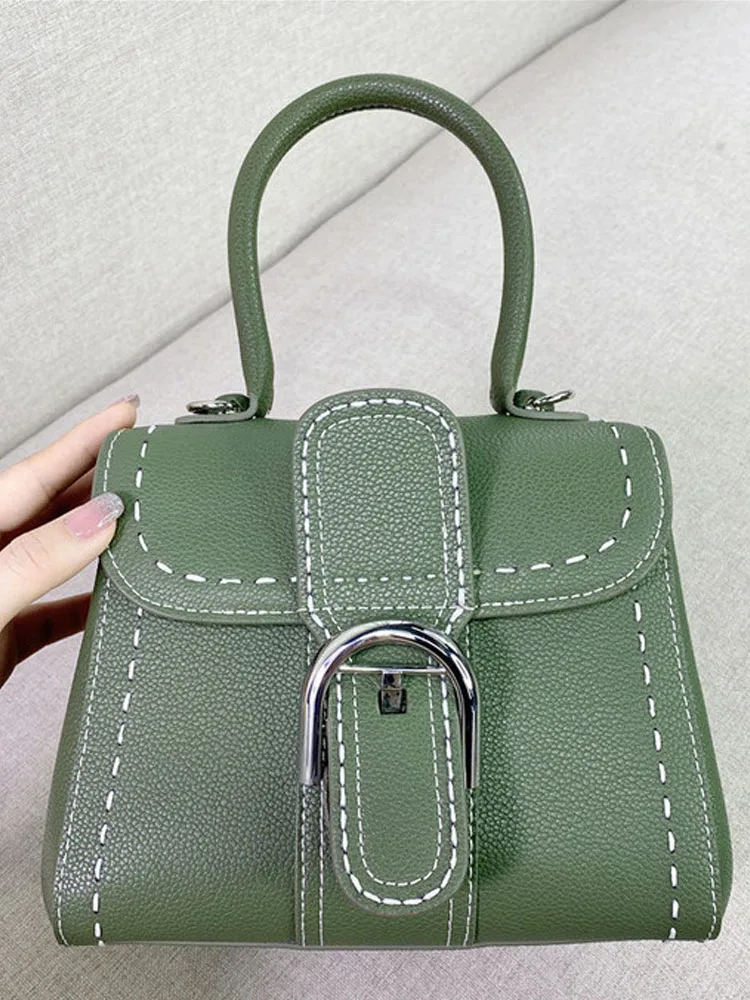 New Genuine Leather Small Tote Handabg Women Crossbody Bags Fashion Sewing Thread Vintage Saddle Bag Ladies Single Shoulder Bags